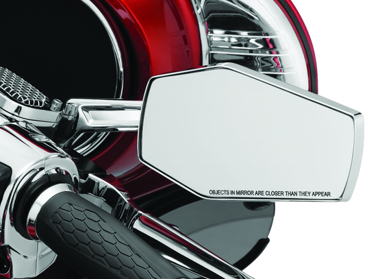 Kuryakyn Hex Chrome Mirrors for powersports vehicles, showcasing sleek chrome finish and round mirror design.