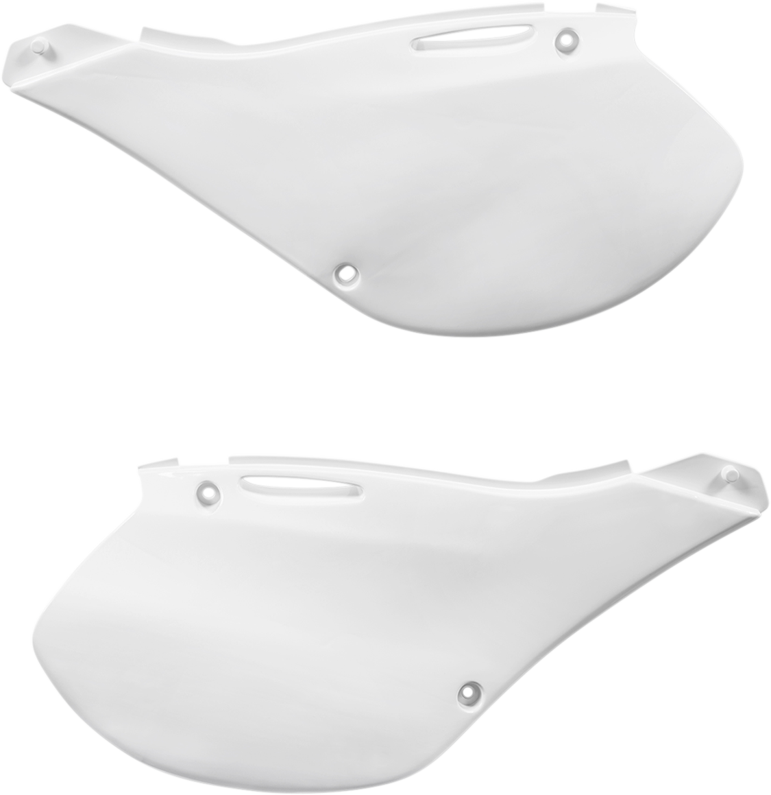 White ACERBIS side panels for motorcycle body, designed for Bill's Exhausts, with a sleek, durable finish in the image.