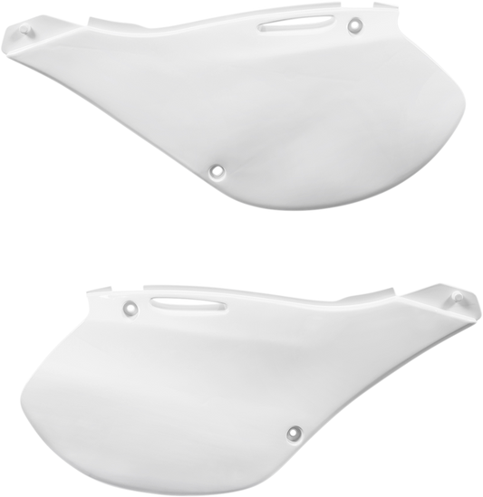 White ACERBIS side panels for motorcycle body, designed for Bill's Exhausts, with a sleek, durable finish in the image.