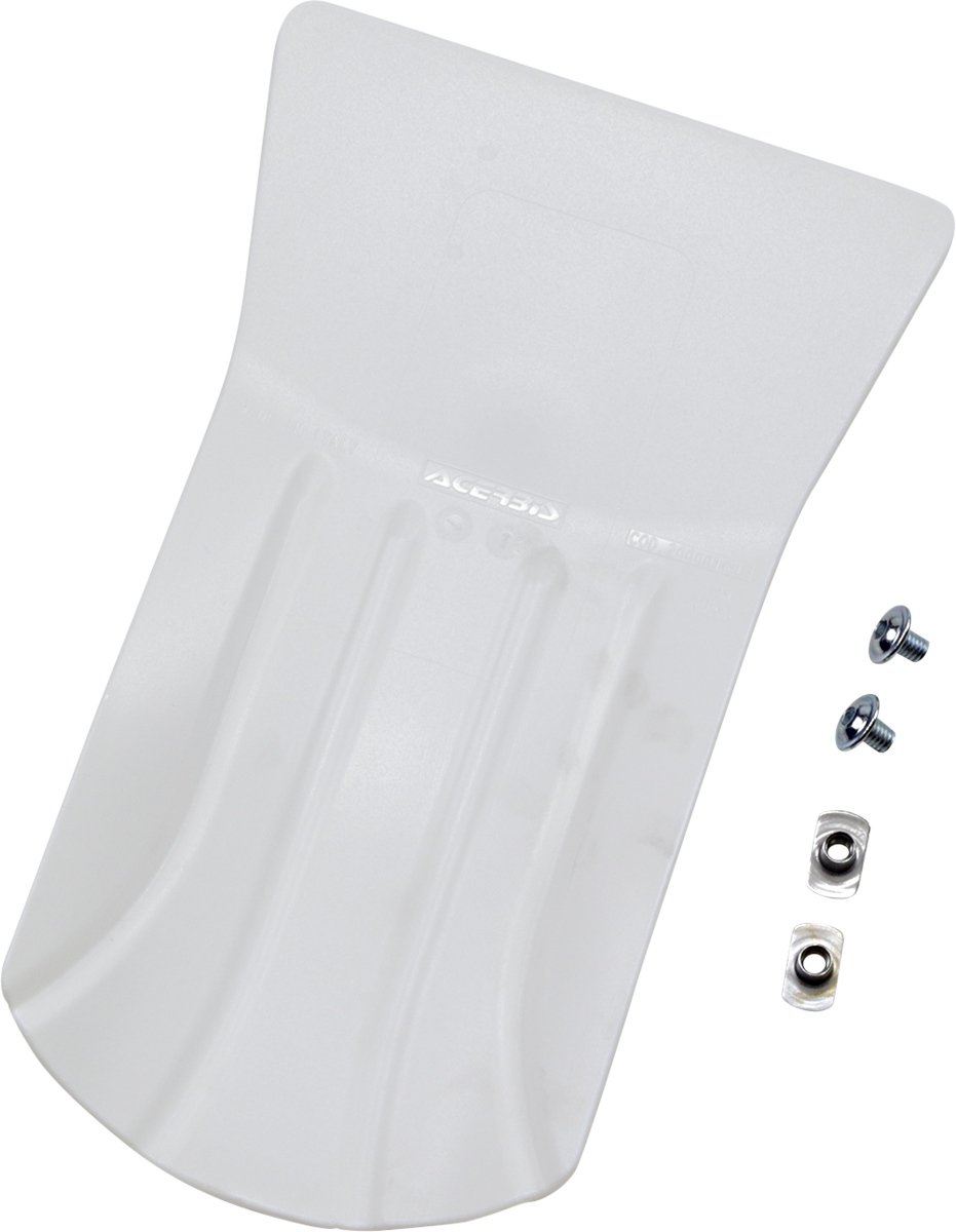 White ACERBIS skid plate for bikes, universal body protector with mounting hardware, designed for off-road motorcycle protection.