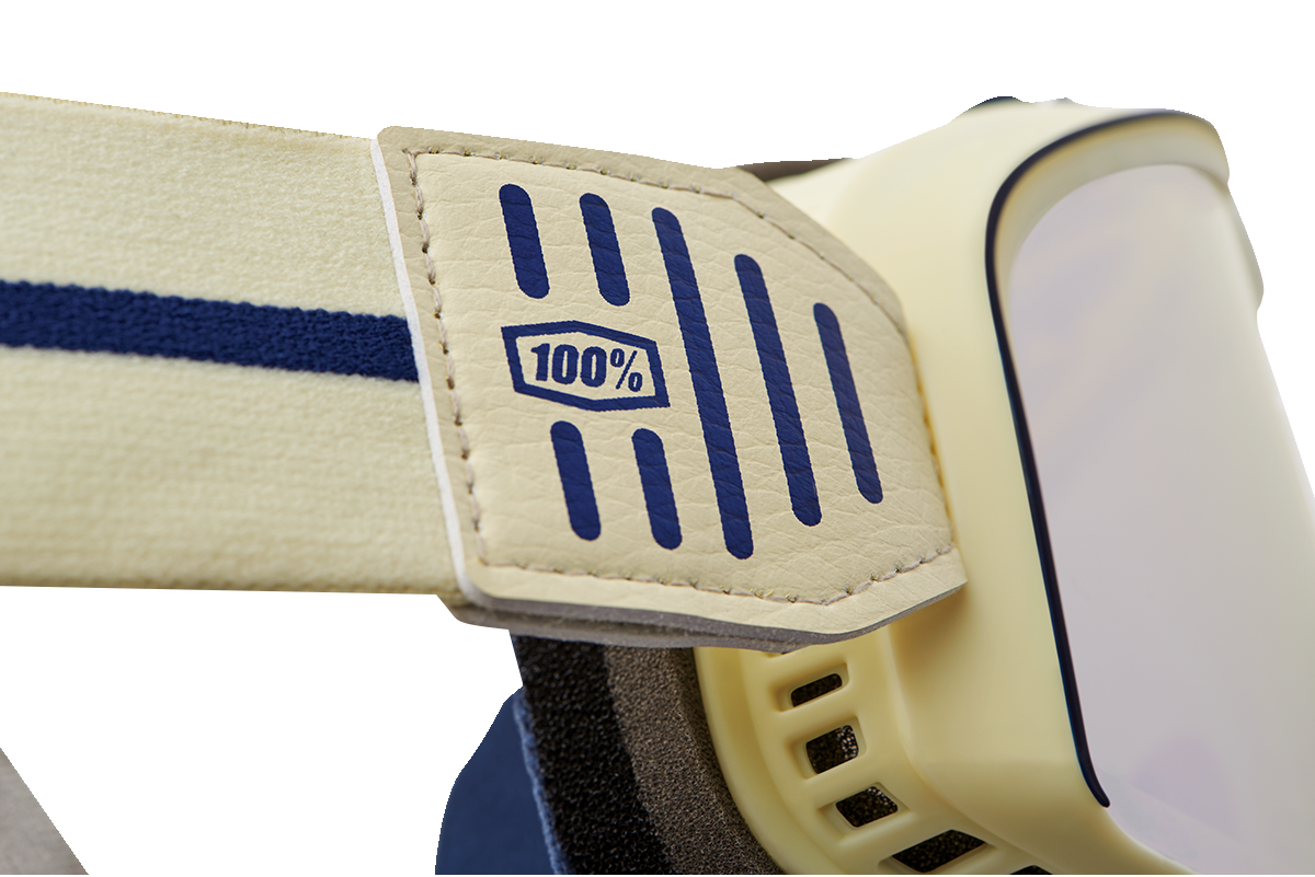 Bill's Exhausts 100% Barstow Goggles in silver flash mirror with reflective lenses and adjustable strap.