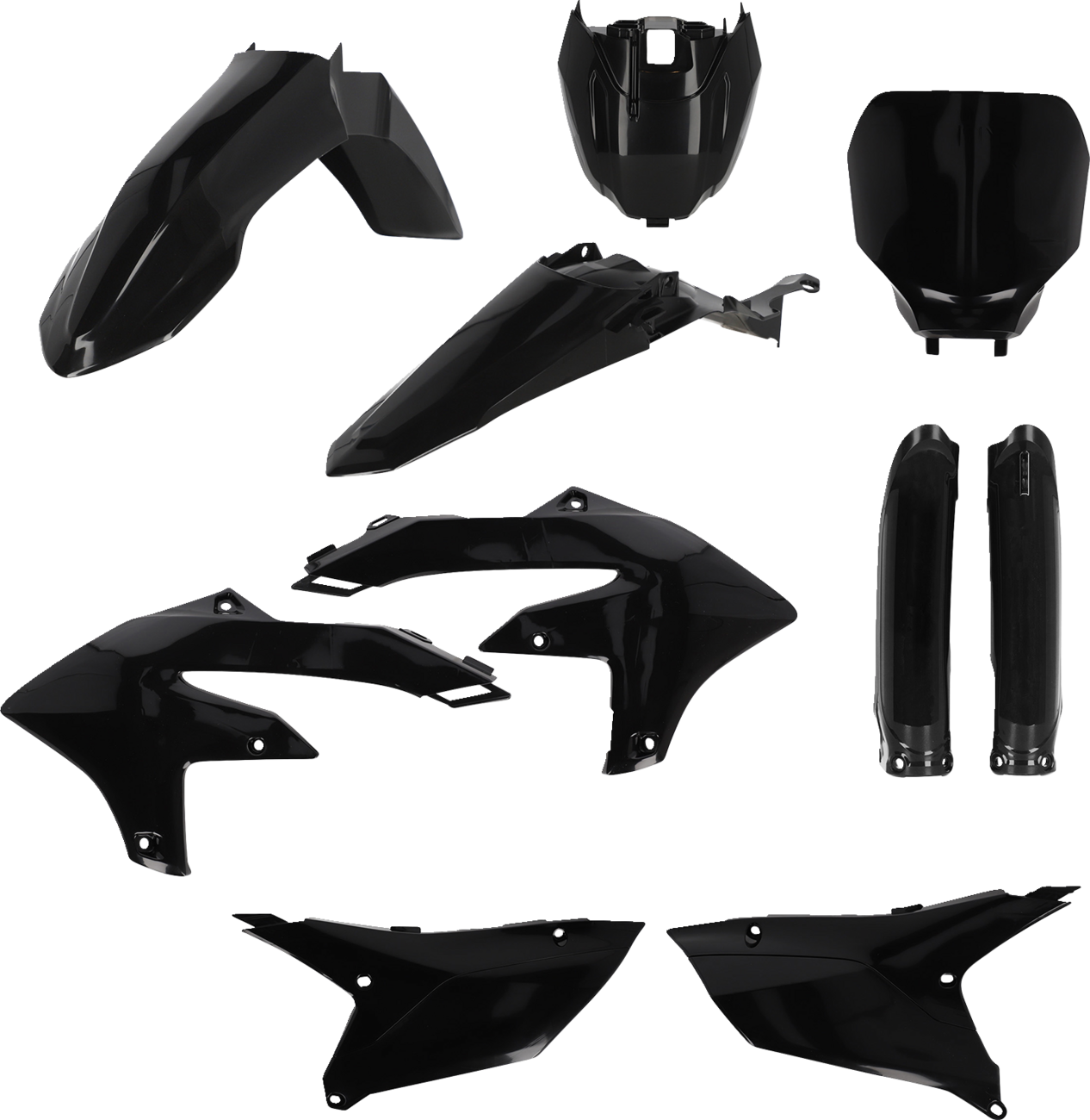 A black ACERBIS full replacement body kit for Yamaha YZ450F 2023 motorcycle, displayed on a clean background.