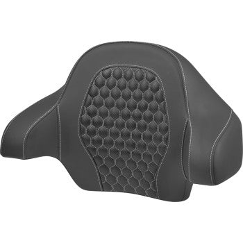 SADDLEMEN Tour Pack Backrest Pad in honeycomb with white stitching for FLH/FLT 2014-2024, designed for comfortable motorcycle riding.