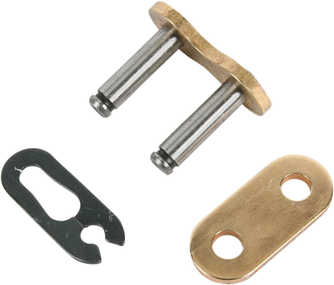 DID 420 NZ3 master link in gold, used for connecting and linking motorcycle or bicycle chains, showing the detailed metal component.