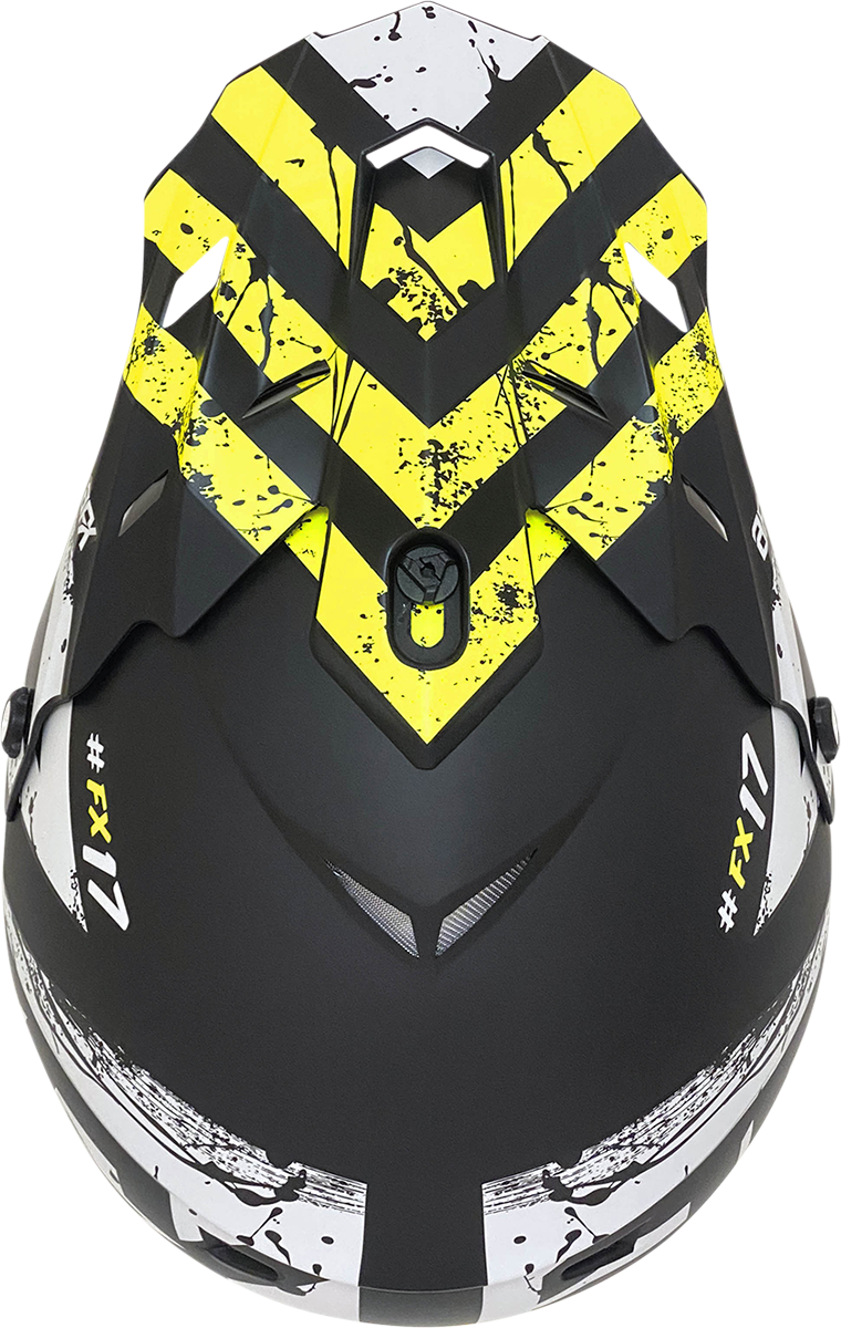 Bill's Exhausts AFX FX-17 motorcycle helmet in matte black and hi-vis yellow, medium size, with aerodynamic design and ventilation.