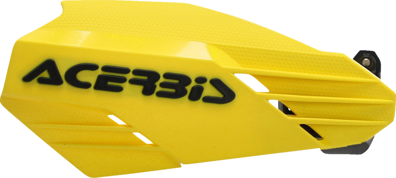 Acerbis K-Linear yellow and black motorcycle handguards mounted on handlebars, with sleek protective design for off-road riding.