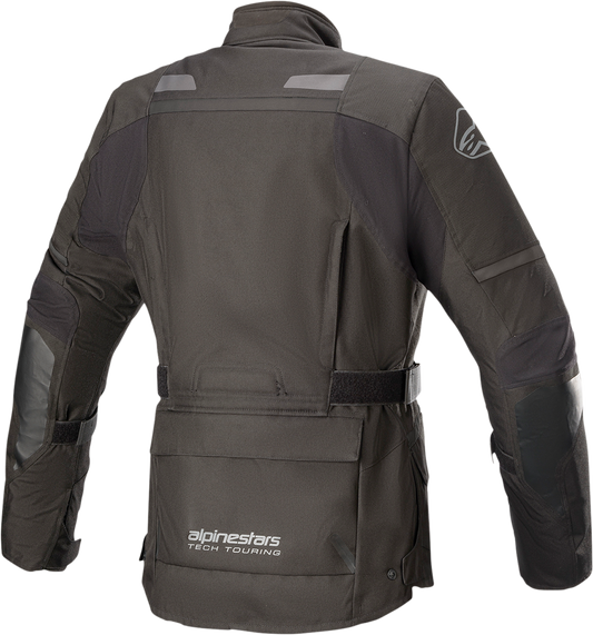 Black and gray Alpinestars Stella Andes v3 motorcycle jacket in medium, with protective padding and stylish design.