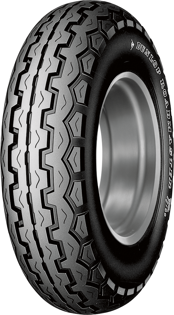 Dunlop TT100-K81 vintage motorcycle tire 4.25/85-18 for front or rear wheel, with tread pattern visible.