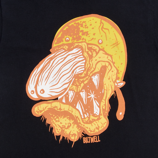 Black BILTWELL Slobber T-Shirt in Small size, featuring the Bill's Exhausts logo, laid flat on a white background.