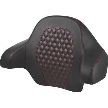 SADDLEMEN Tour Pack Backrest Pad in honeycomb design with red stitching, compatible with FL models from 2014 to 2024.