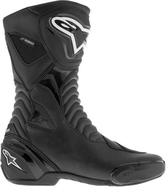 Black ALPINESTARS SMX-S motorcycle boots in US 12 / EU 47, featuring protective armor and durable design.