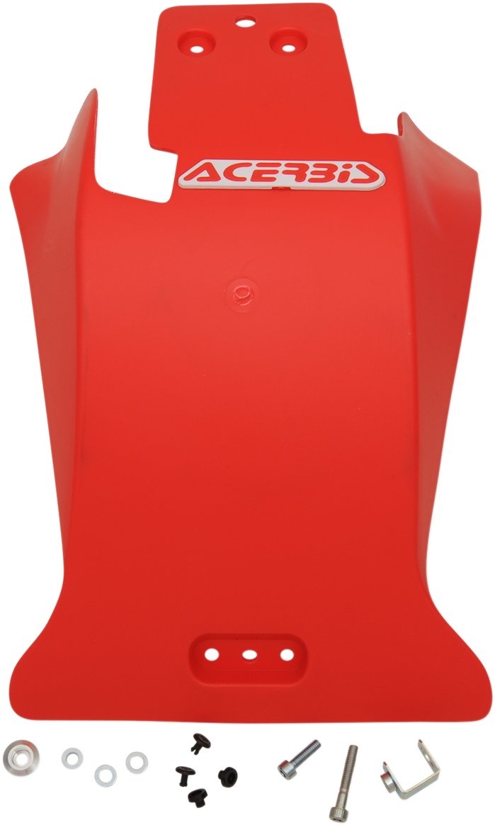 Red ACERBIS skid plate for Beta 250 RR motorcycle, body protection part mounted on the bike frame.