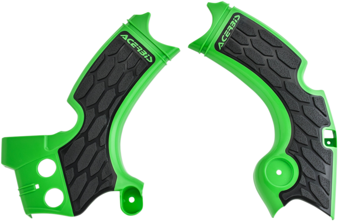 ACERBIS X-Grip green and black frame guards for Kawasaki KX450F motorcycle, body protection accessory.