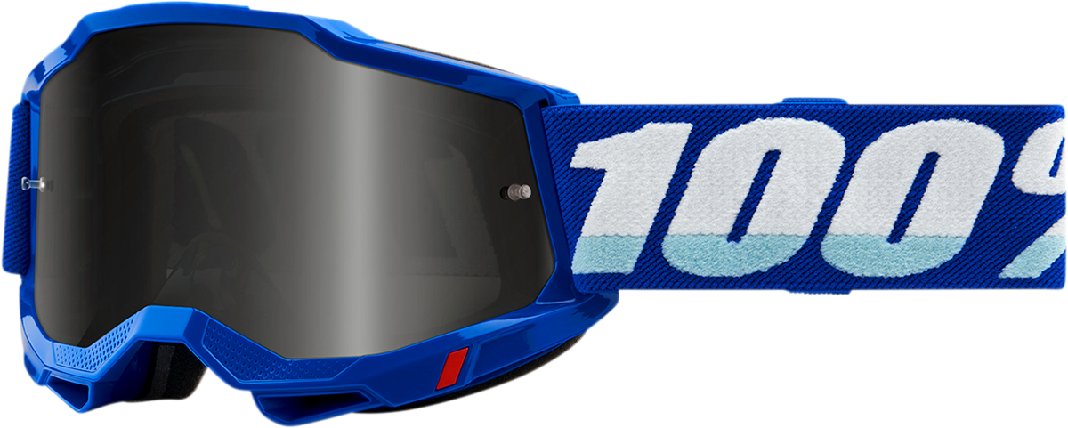 Bill's Exhausts 100% Accuri 2 Sand Goggles in Blue with Smoke lenses, designed for comfort and eye protection during outdoor activities.