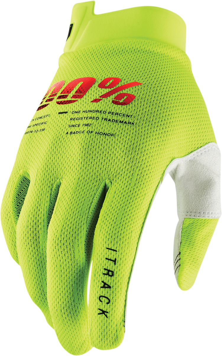 Bill's Exhausts Youth iTrack Gloves in fluo yellow, small size, showing vibrant color and glove texture.