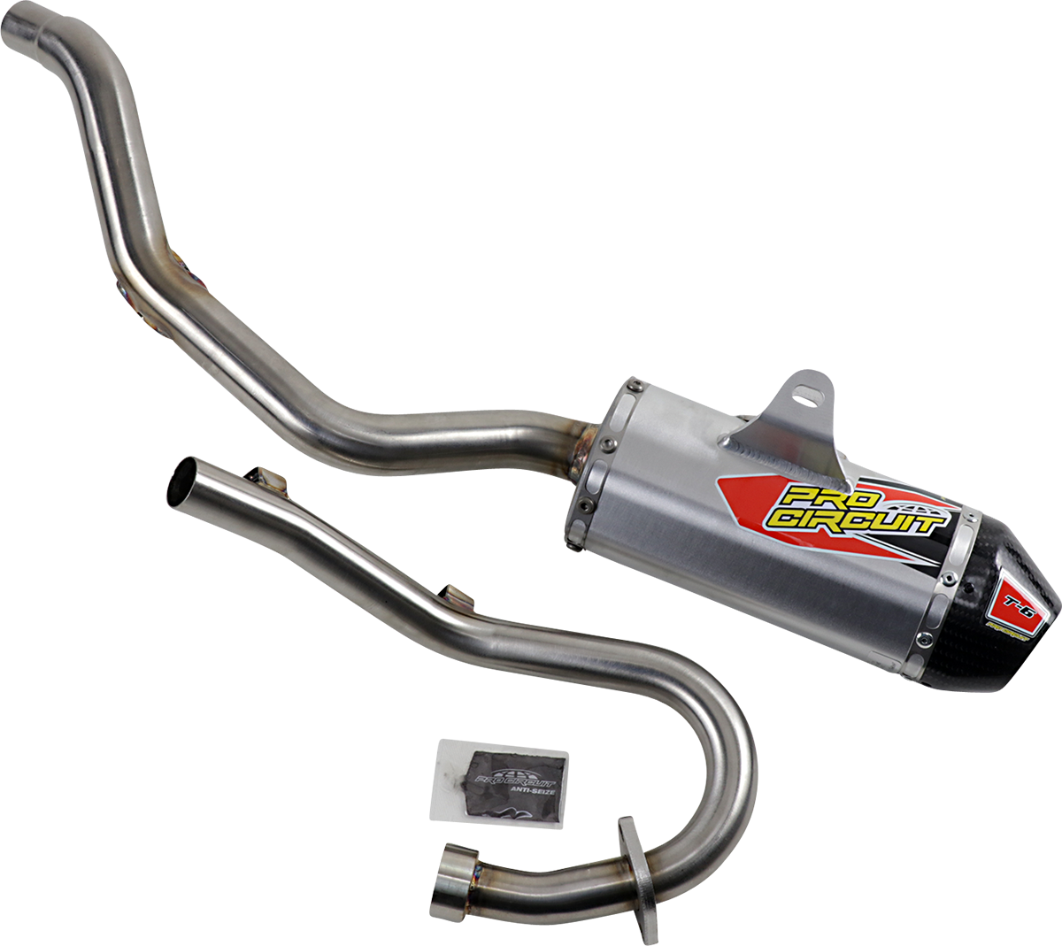 Pro Circuit T-6 Exhaust System in stainless steel and aluminum, designed for durable performance on motocross bikes.