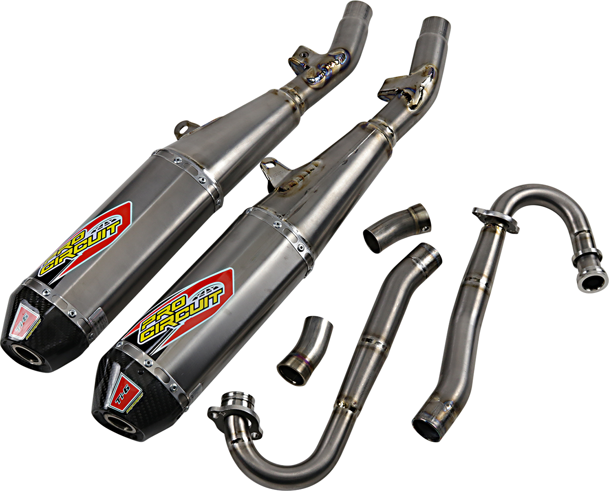 Pro Circuit TI-6 exhaust system for off-road and racing motorcycles, shown in the image with sleek metallic finish and branding.