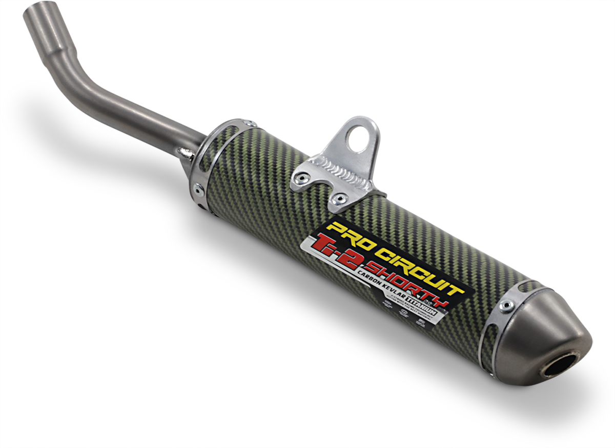 PRO CIRCUIT Ti-2 Silencer for closed-course racing, showcasing the lightweight titanium design and sleek exhaust outlet.