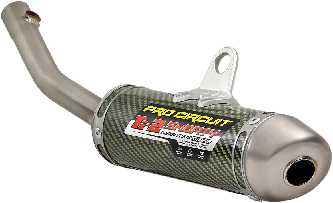 PRO CIRCUIT Ti-2 Silencer motorcycle exhaust, lightweight and designed for closed-course racing, shown in the product image.
