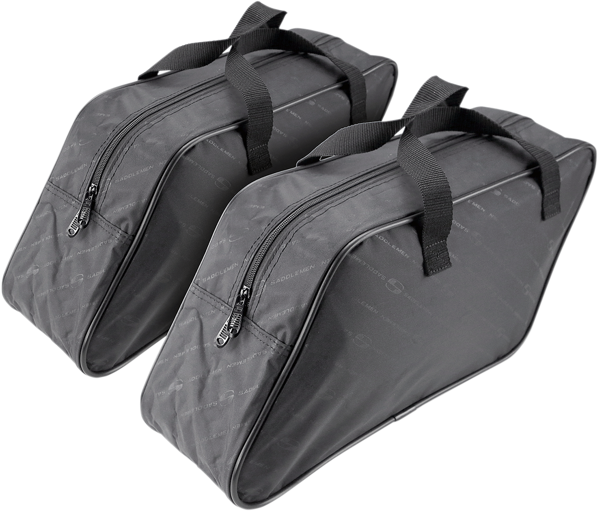Bill's Exhausts Saddlemen saddlebag liner in medium size, designed for slant seats, shown in durable fabric with zip closure.