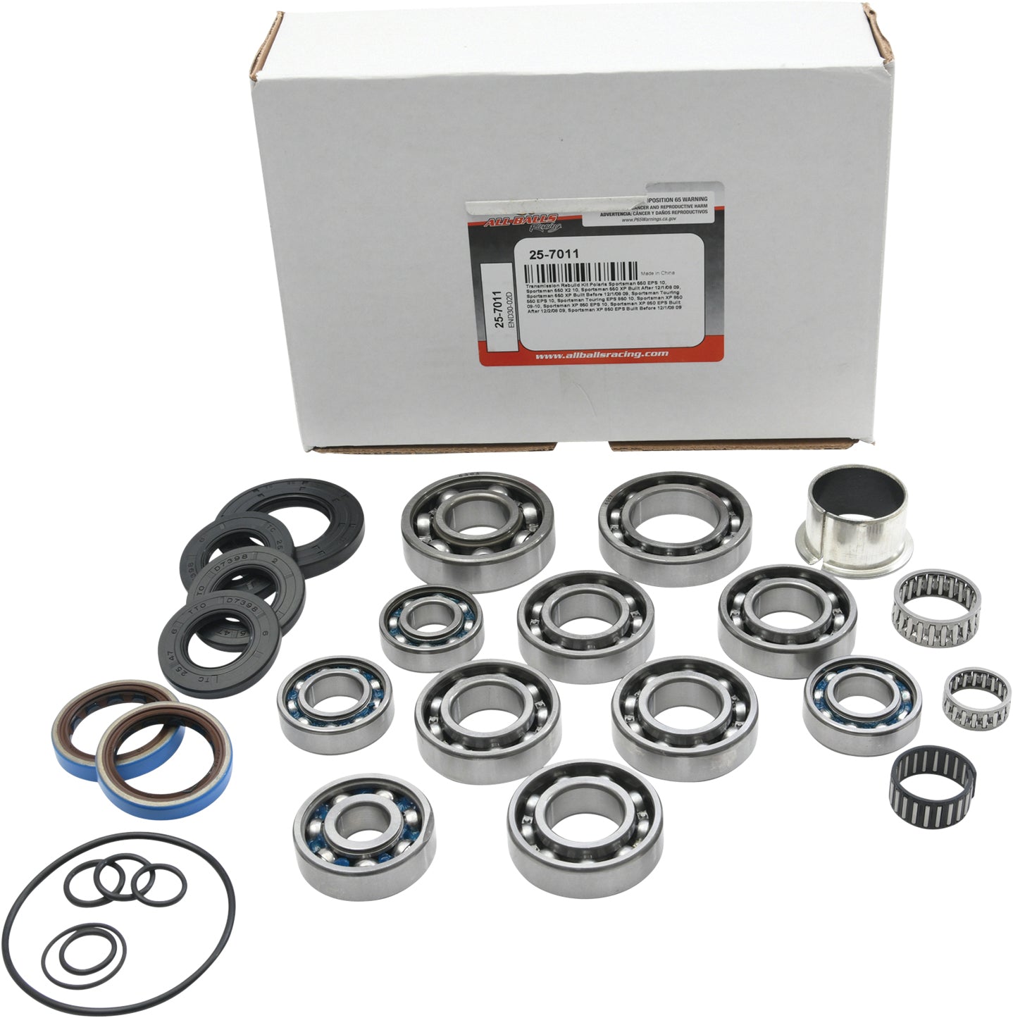 All Balls Transmission Bearing and Seal Kit Part #25-7011 showing bearings and seals for motorcycle or ATV transmission repair