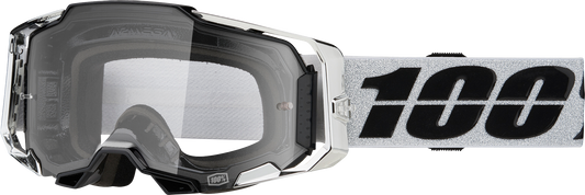 Bill's Exhausts 100% Armega Goggles Atac clear lens with adjustable strap, designed for eye protection and visibility.