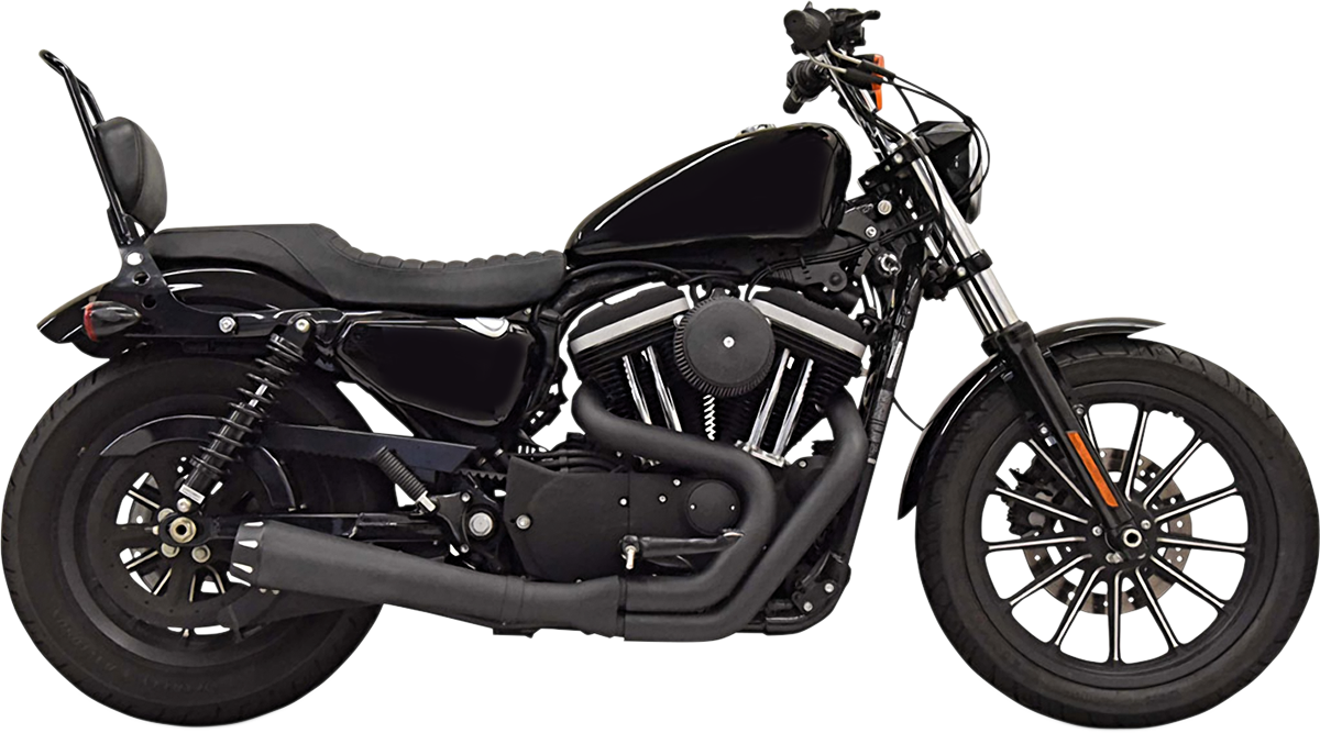 Black BASSANI XHAUST Road Rage exhaust for Harley-Davidson XL 2004-2020, showing the sleek exhaust pipe and mounting details.