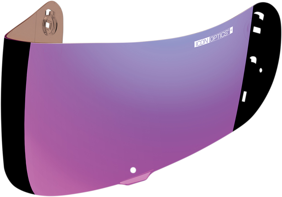 ICON Optics™ Shield for RST Purple helmet, helmet parts by Bill's Exhausts, showing clear purple-tinted visor with mounting details.
