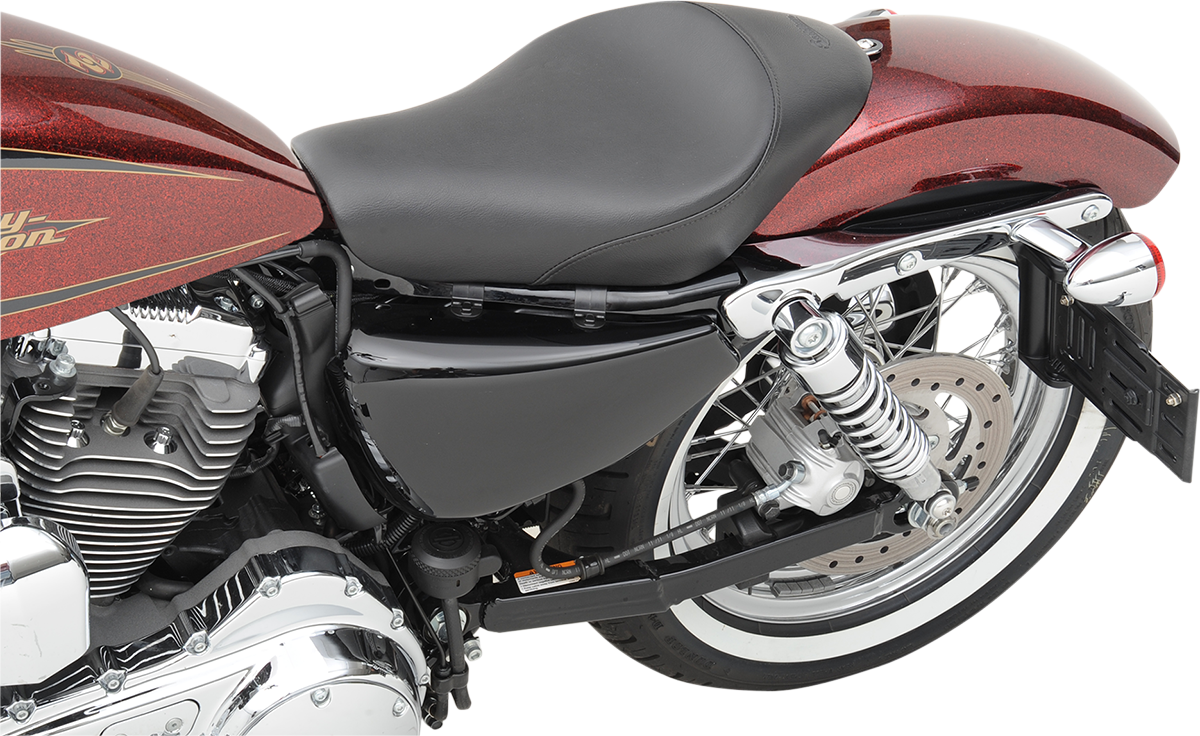 Black SADDLEMEN S3 Super Slammed Solo Seat for Harley XL '04-'20, designed for comfortable riding and sleek style.