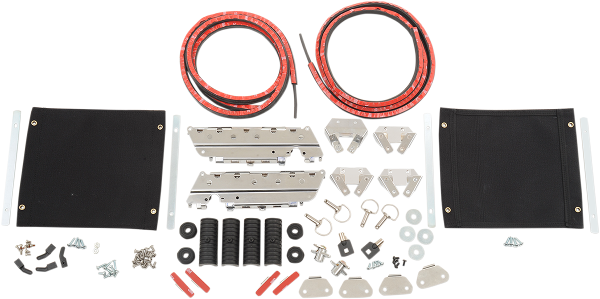 DRAG SPECIALTIES saddlebag hardware kit with tether for OEM-style hard saddlebags, includes mounting brackets and fasteners.