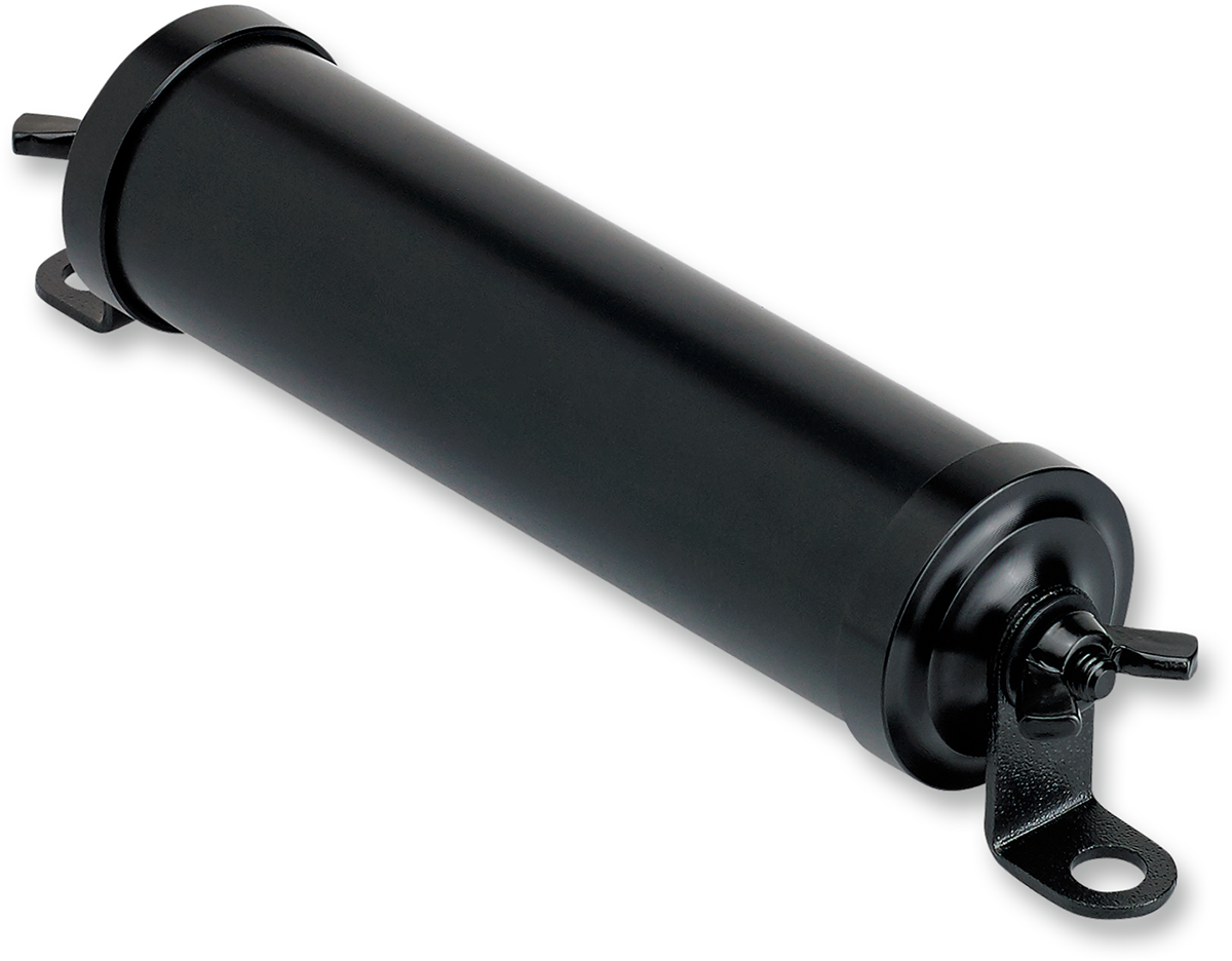 Black BILTWELL Stash Tube body accessory by Bill's Exhausts, shown in a sleek black finish with a compact, cylindrical shape.