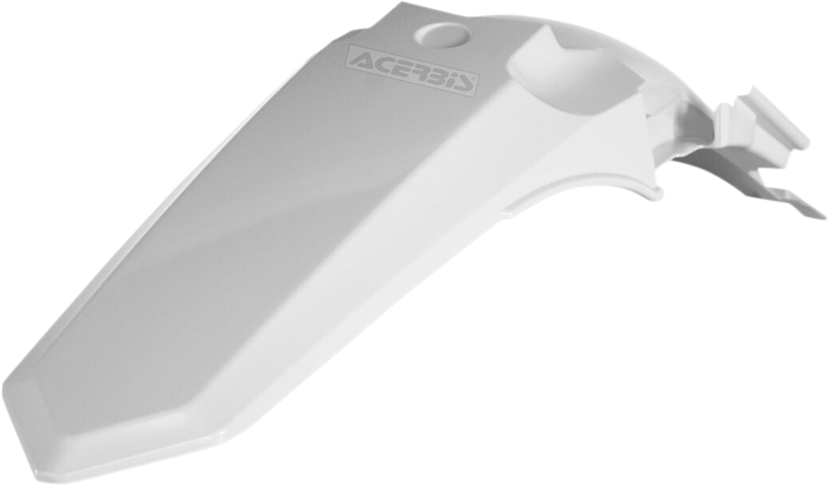 Acerbis white rear fender for motorcycle, durable plastic body part with sleek design, suitable for off-road or motocross bikes.
