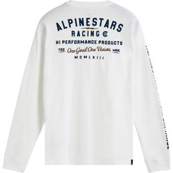 Alpinestars REP long-sleeve T-shirt in white, size XL, featuring the brand logo on the chest and a casual fit.