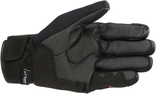 Alpinestars S-MAX Drystar® motorcycle gloves in black and fluo red with protective features, size small, shown in image.