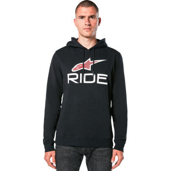 Alpinestars Ride 4.0 hoodie in black, red, and white with a front logo, large size, casual fit, and comfortable fabric.
