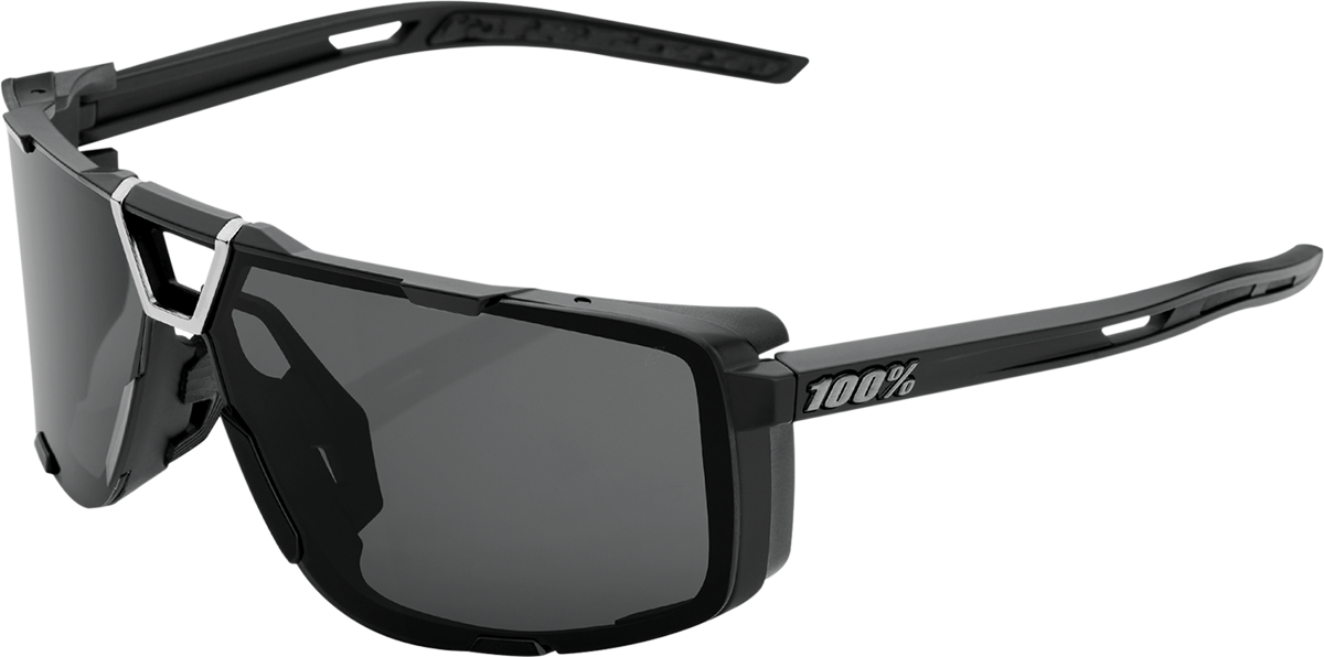 Bill's Exhausts 100% Eastcraft sunglasses in matte black with smoke lenses, stylish and protective eyewear for outdoor activities.