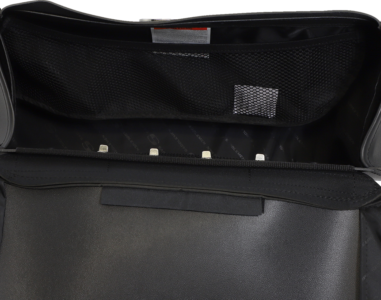 Bill's Exhausts SADDLEMEN Drifter Slant Saddlebags, Extra Jumbo 3501-0321, mounted on motorcycle seat with black leather finish.