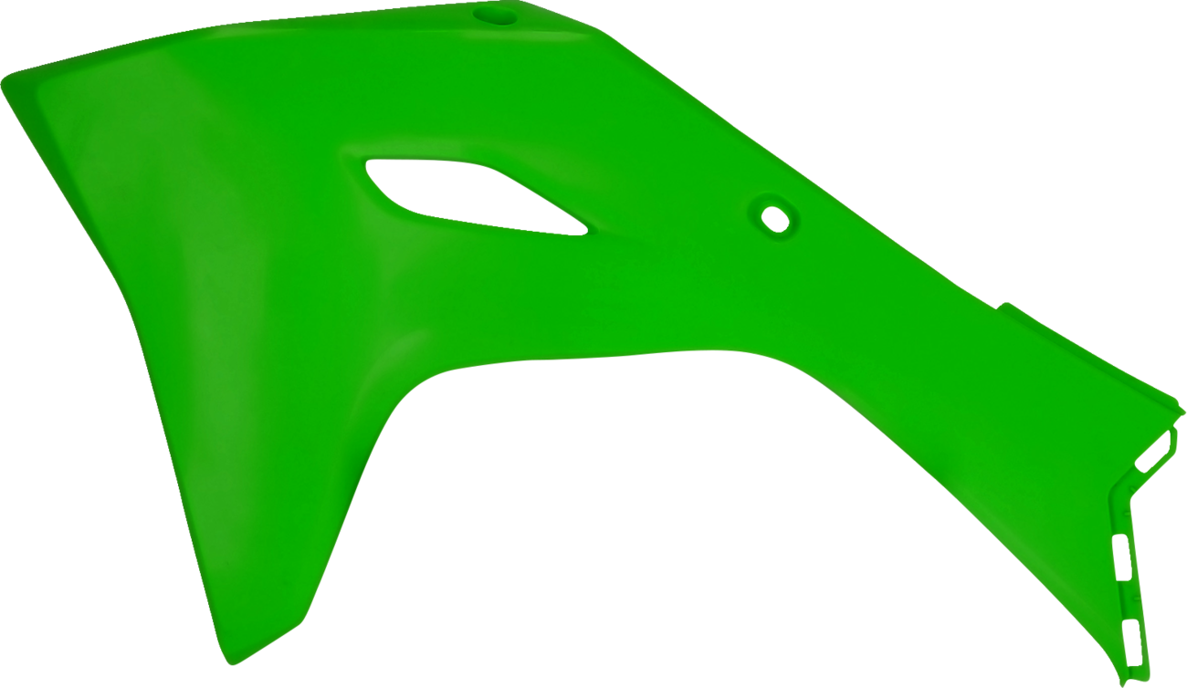 Green Acerbis radiator shrouds for motorcycle body panels, featuring a sleek design and vibrant color.
