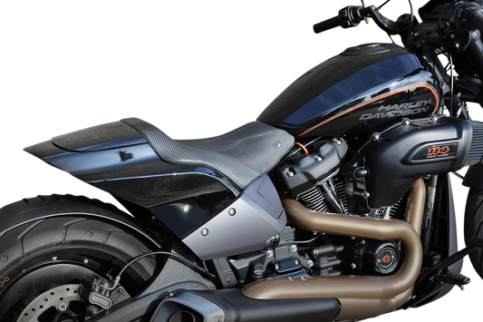 Bill's Exhausts SADDLEMEN GP-V1 Solo Seat for FXDR motorcycle, featuring sleek black seat with textured surface and ergonomic design.