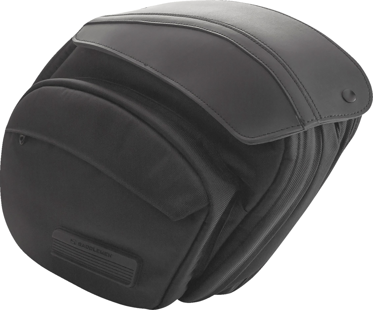 Bill's Exhausts Saddlemens Saddlebags for Dyna motorcycle, black leather seats with secure mounting straps