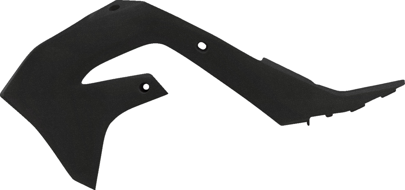Black metallic Acerbis radiator shrouds for motorcycle body protection, designed for durability and a sleek look.
