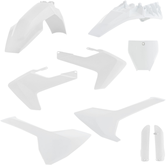 ACERBIS full replacement body kit in white, featuring detailed panels and aerodynamic design for motorcycle or vehicle upgrade.
