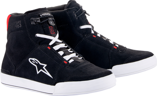 Alpinestars Chrome Shoes in black, white, and red with US 13.5 size, featuring sleek design and sporty style.