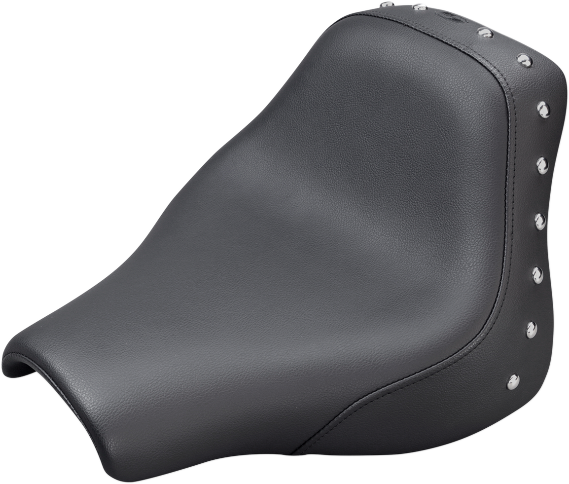 Bill's Exhausts SADDLEMEN Renegade Solo seat in black with studded design, motorcycle seat with sleek, contoured shape.