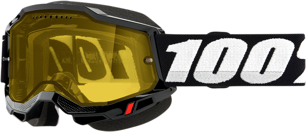 Bill's Exhausts 100% Accuri 2 Snow Goggles in black with yellow accents, featuring a sleek design for winter sports.