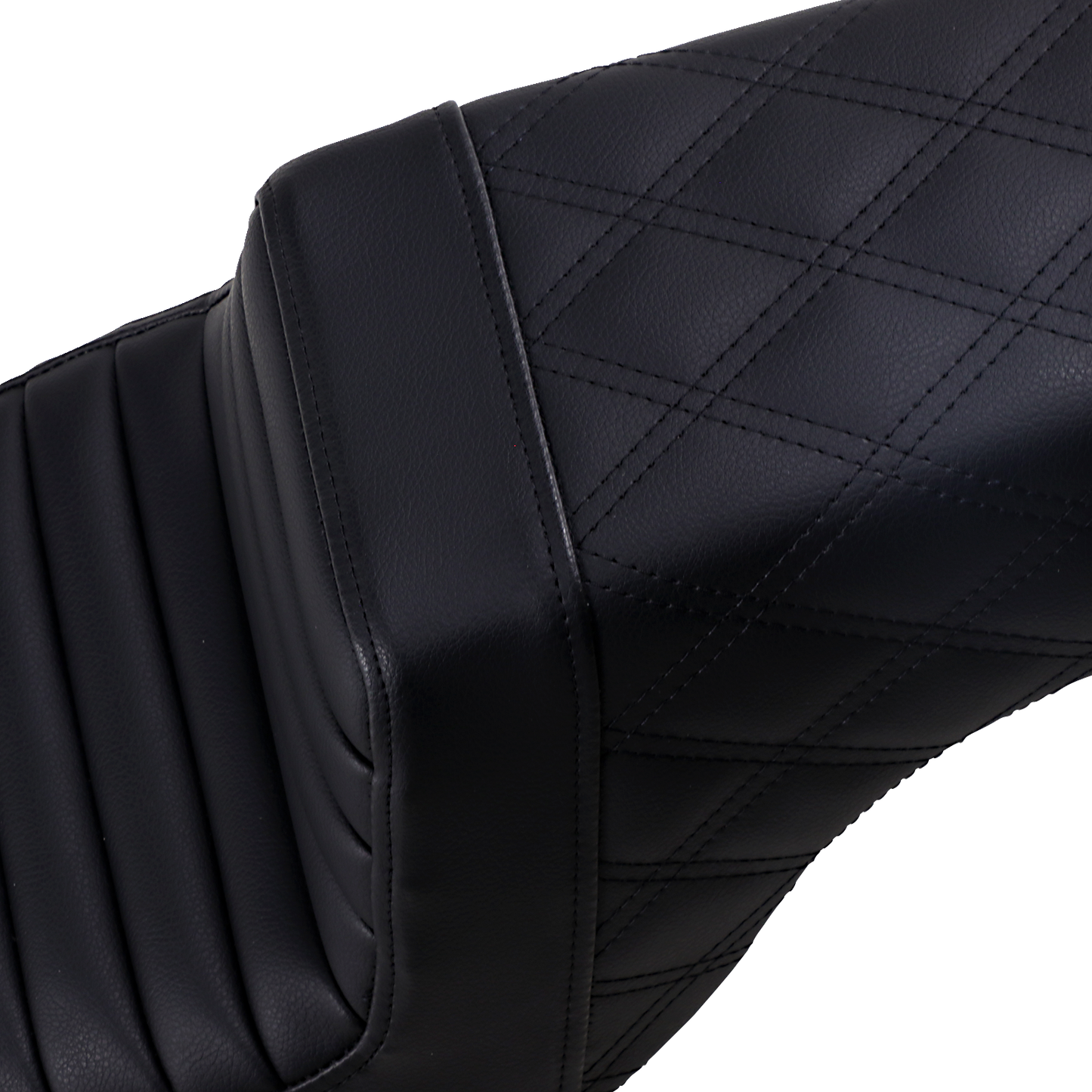 Black Saddlemens Step-Up Seat for motorcycles featuring front tuck-n-roll and rear lattice stitch design, by Bill's Exhausts.