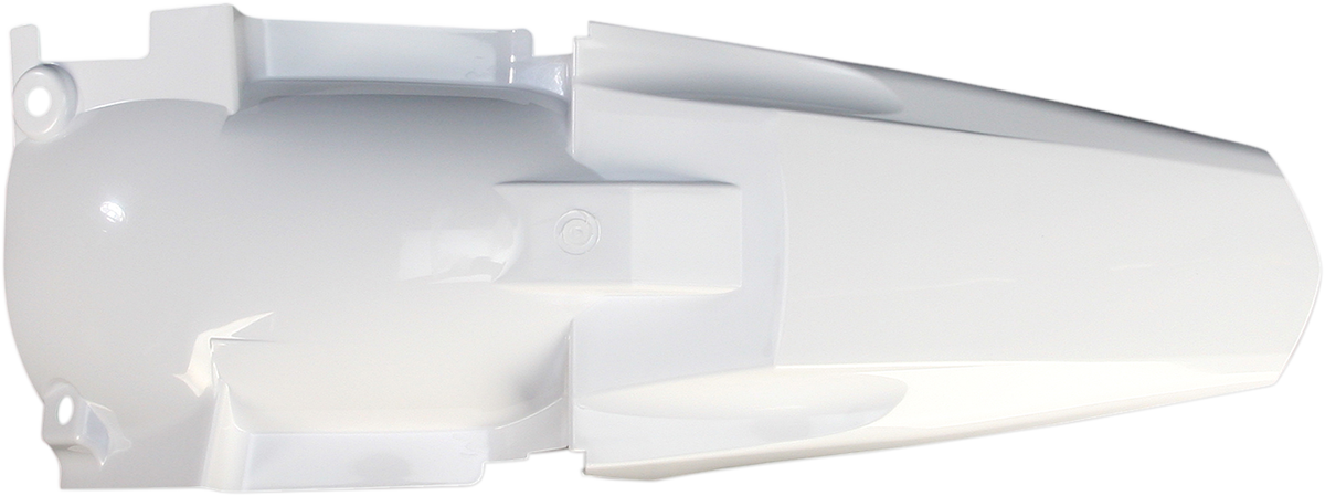 Acerbis white rear fender for motorcycles, shown in the image with smooth curves and mounting points, designed for durable body protection.