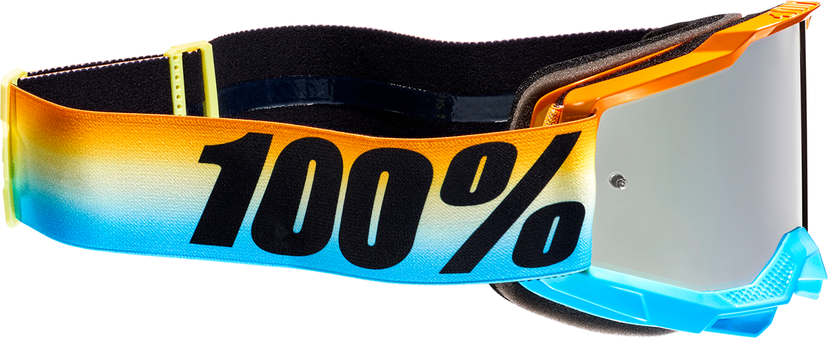 Bill's Exhausts 100% Accuri 2 Sunset Silver goggles with tinted lenses, designed for safety and style in outdoor activities.
