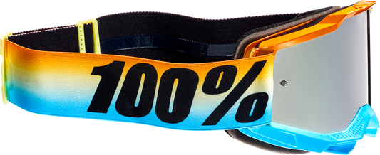 Bill's Exhausts 100% Accuri 2 Sunset Silver goggles with tinted lenses, designed for safety and style in outdoor activities.