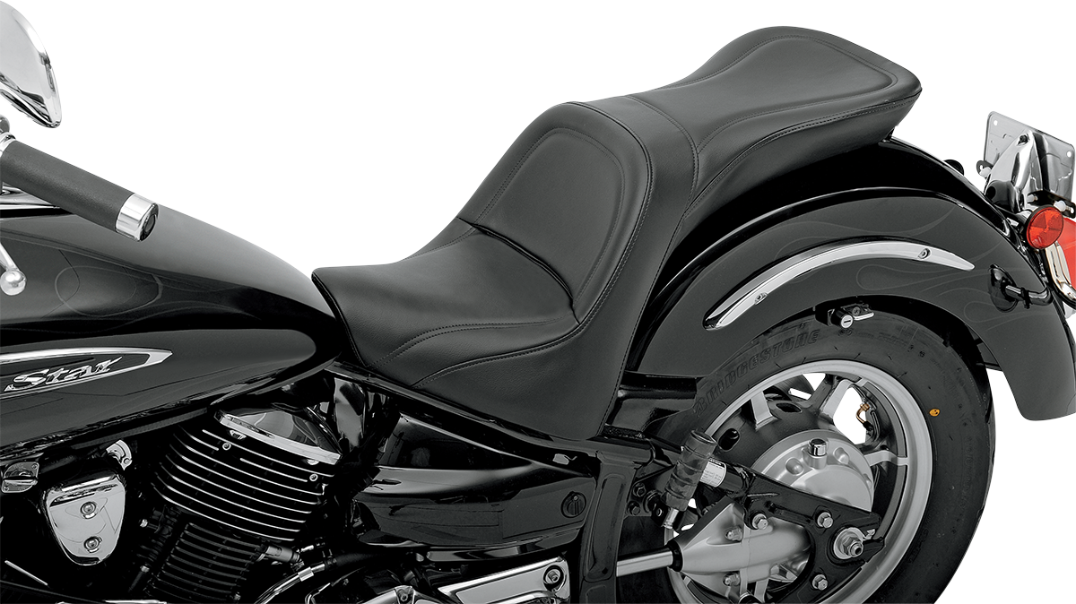 Black SADDLEMEN Explorer motorcycle seat without backrest, stitched design, compatible with XVS1100 models from 1999 to 2009